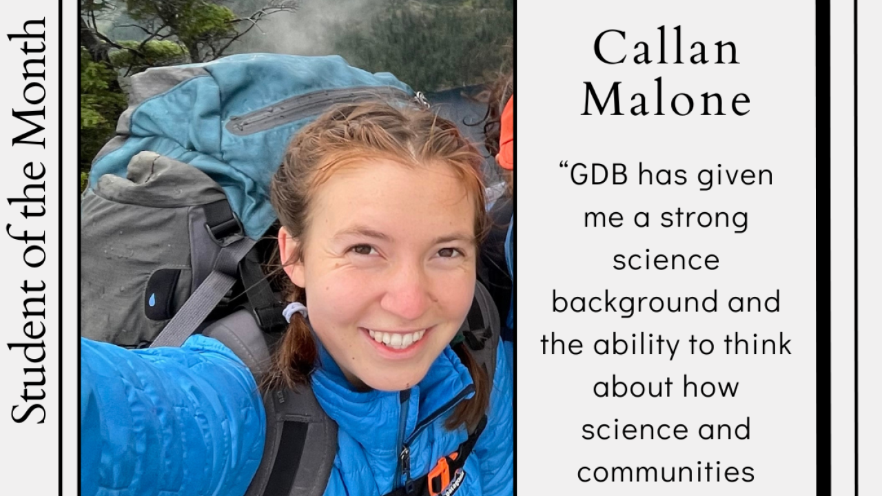 Student of the Month Callan Malone graphic with quote