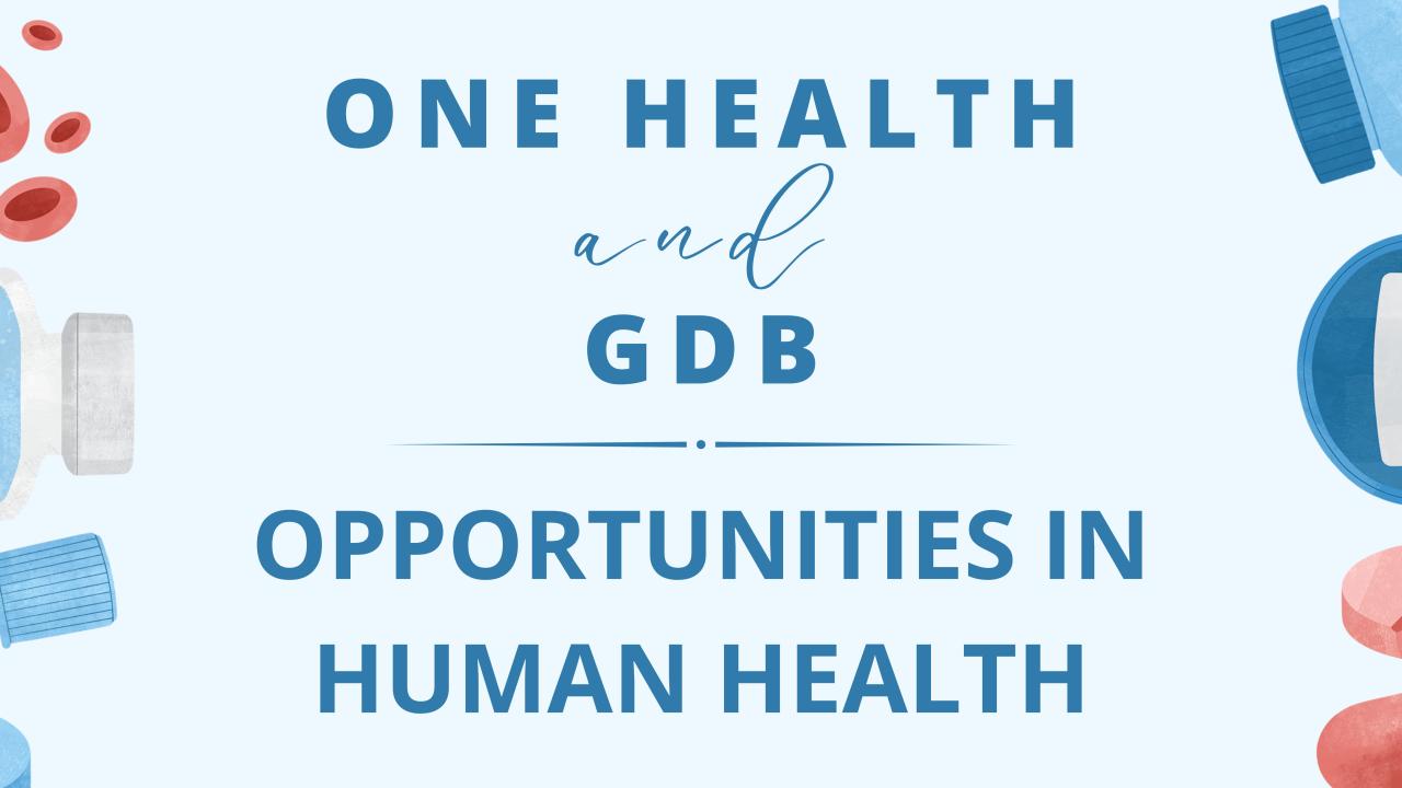 graphic saying one health and gdb: opportunities in human health