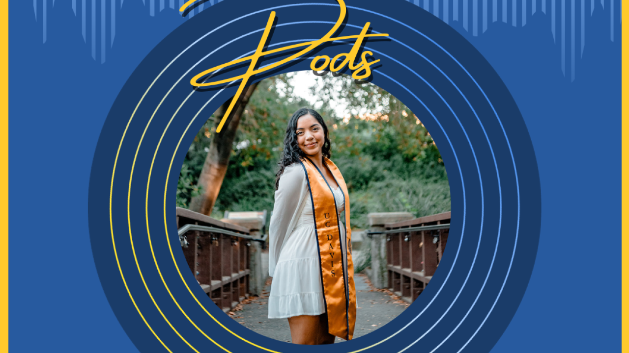 graphic including a picture of melanie standing on a bridge and smiling