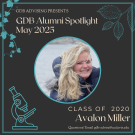 Graphic of Avalon with her photo and graphics representing her plant pathology research