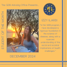 graphic featuring izzy smiling