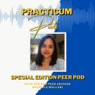 practicum podcast logo with special edition peer pod byline and photo of michelle mallari